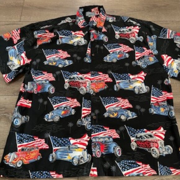 High Seas Trading Co. Patriotic Shirt Mens Size‎ 3XLT  Vintage Cars & Flag - Picture 13 of 14